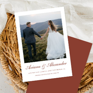 Reserva La Fecha Elegante Boda de fotografías con guión de terracot