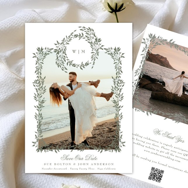 Reserva La Fecha Elegante Boda de fotografías de marco mural botáni (Subido por el creador)