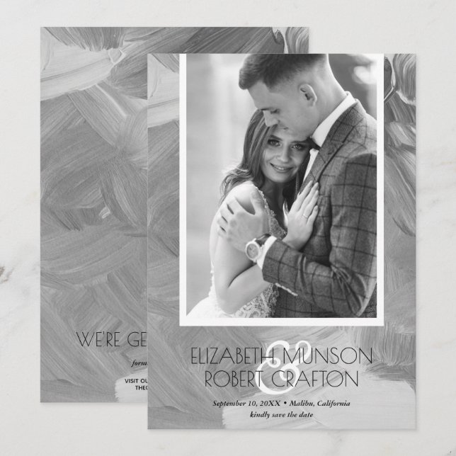 Reserva La Fecha Elegante Boda de fotos Blanco Negro Guardar la fec (Anverso / Reverso)
