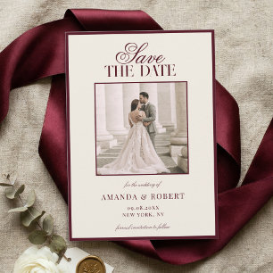 Reserva La Fecha Elegante Boda de Fotos con Dinero Antiguo de Burgu
