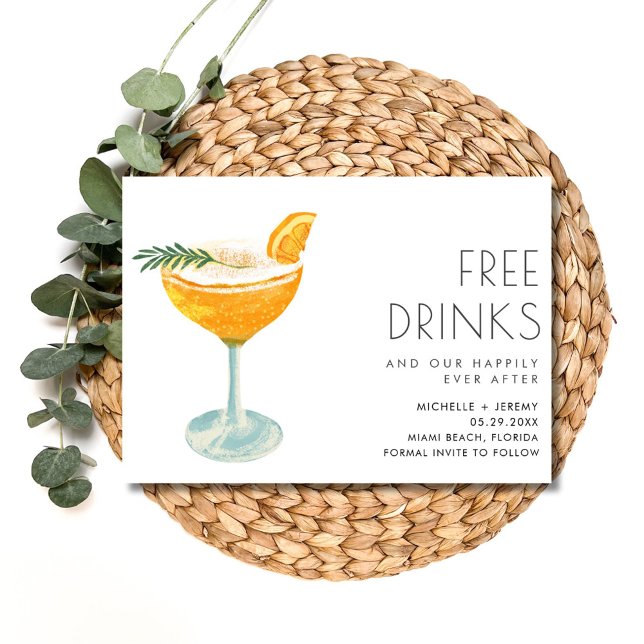 Reserva La Fecha Elegante Boda de fotos de bebidas gratis y diverti (Elegant Funny Free Drinks Photo Wedding Save The Date)