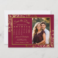 Elegante Boda de fotos del calendario borgoñoso de