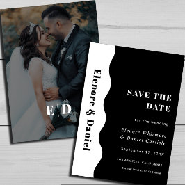 Reserva La Fecha Elegante Boda de fotos en blanco y negro con onda