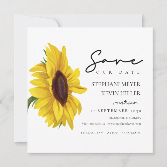 Reserva La Fecha Elegante Boda de girasoles simple (Anverso)