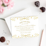 Reserva La Fecha Elegante Boda de glamour de oro vintage<br><div class="desc">Elegante bodas de inspiración vintage salvan las invitaciones de fecha un diseño de borde decorativo de color dorado champagne con un aspecto texturizado brillante metálico. El Luxe Pearl Shimmer cardstock realza el aspecto metálico de los colores dorados.</div>