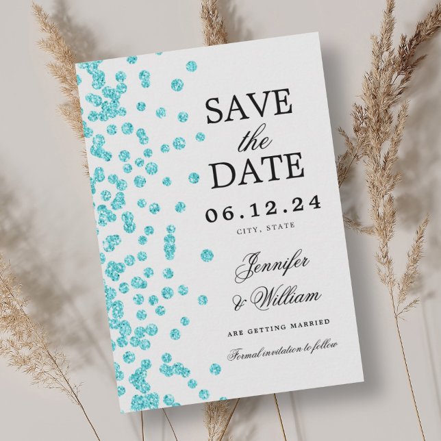 Reserva La Fecha Elegante Boda de guión Confetti Turquoise (Elegant Script Wedding Confetti Turquoise Save The Date)