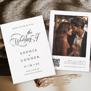Reserva La Fecha Elegante Boda de guión de caracteres Foto Código Q