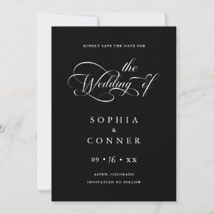 Reserva La Fecha Elegante Boda de guión de caracteres foto negro