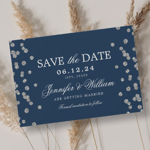 Reserva La Fecha Elegante Boda de guión de la marina Silver Confett