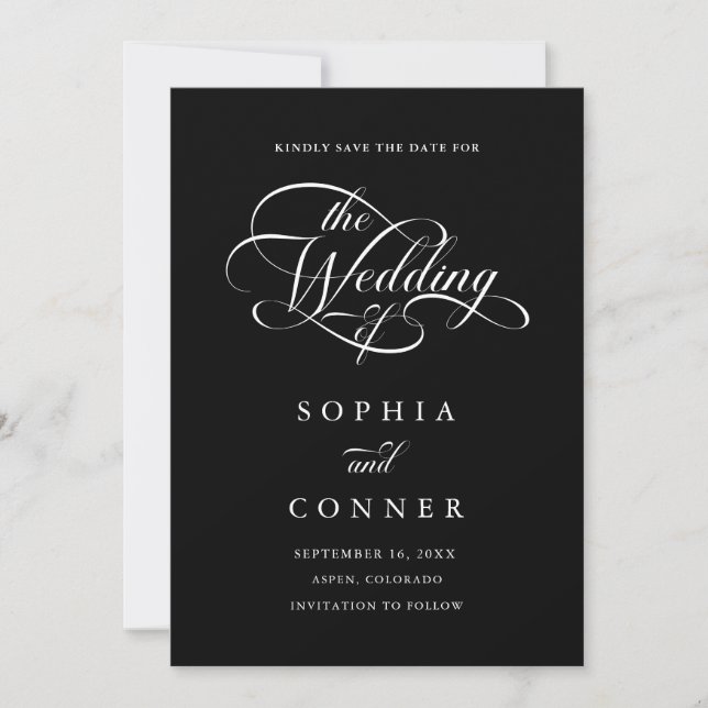 Reserva La Fecha Elegante Boda de guiones Delicados Foto de negro (Anverso)