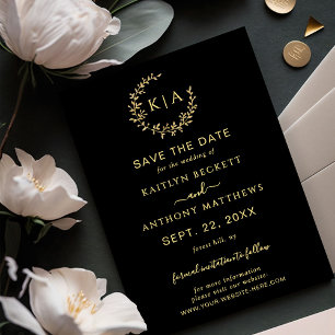Reserva La Fecha Elegante Boda de guirnaldas de monograma negro y o