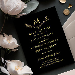 Reserva La Fecha Elegante Boda de guirnaldas de monograma negro y o