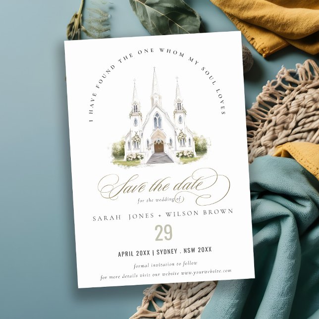 Reserva La Fecha Elegante Boda de Iglesia Católica de Acuarela (Subido por el creador)