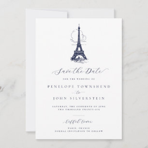 Reserva La Fecha Elegante Boda de Ilustracion de la Torre Eiffel