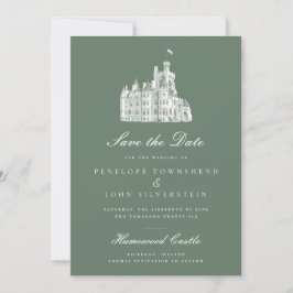 Reserva La Fecha Elegante Boda de Ilustracion del Castillo Verde