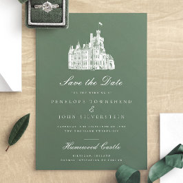 Reserva La Fecha Elegante Boda de Ilustracion del Castillo Verde