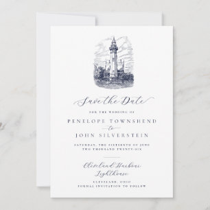 Reserva La Fecha Elegante Boda de Ilustracion del faro náutico