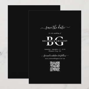 Reserva La Fecha Elegante Boda de Iniciales de Monograma Blanco y N