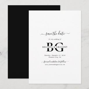 Reserva La Fecha Elegante Boda de Iniciales de Monograma Blanco y N