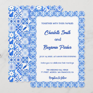 Reserva La Fecha Elegante boda de la chinoiserie Blue Flower