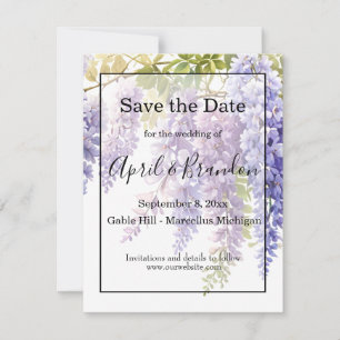 Reserva La Fecha Elegante boda de la glicinia de color púrpura suav