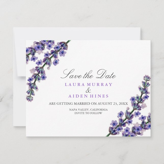 Reserva La Fecha Elegante Boda De Lavanda Salvar La Fecha (Anverso)