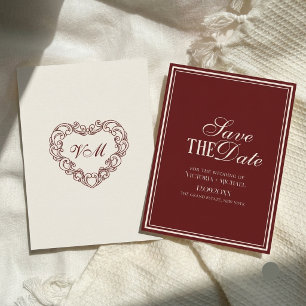 Reserva La Fecha Elegante Boda de Lujo Burgundy Marfil Chic Antiguo
