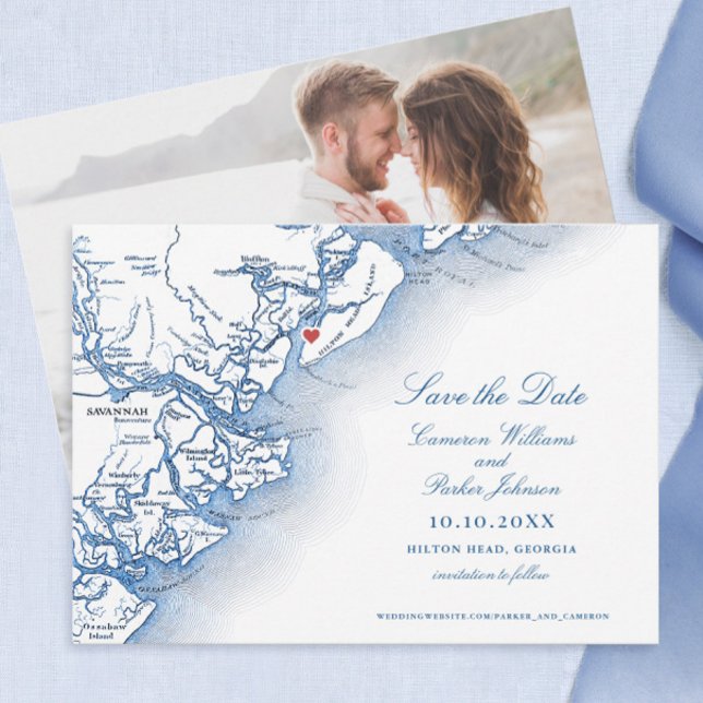 Reserva La Fecha Elegante Boda de Mapa de Hilton Head South Carolin (Harbour Town Yacht Club Save the Date Hilton Head Island Wedding from Coastal Map Designs )