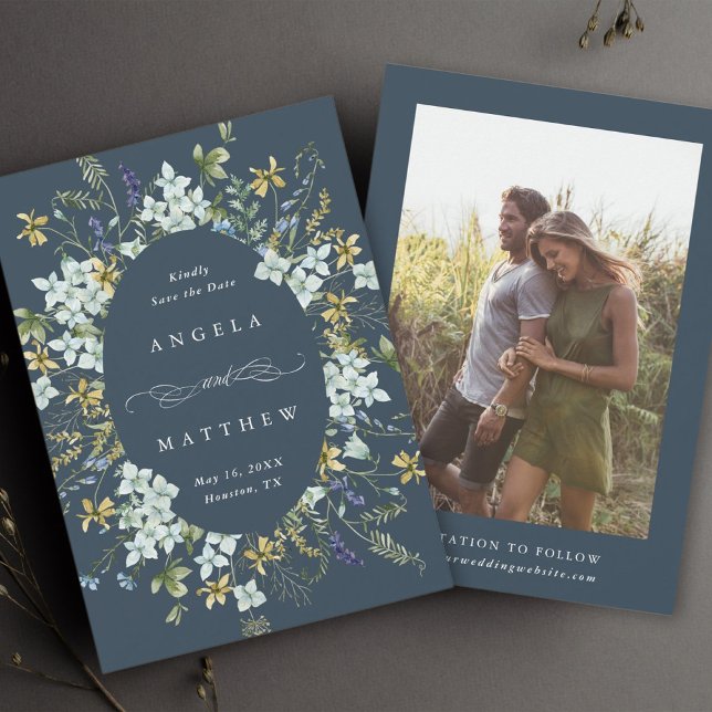 Reserva La Fecha Elegante Boda de marco de flores silvestres (Subido por el creador)