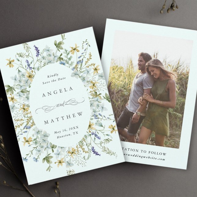 Reserva La Fecha Elegante Boda de marco de flores silvestres (Subido por el creador)