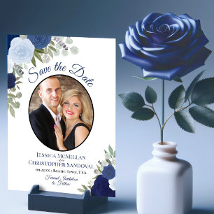 Reserva La Fecha Elegante Boda de Moda de Boho floral azul de la Ma