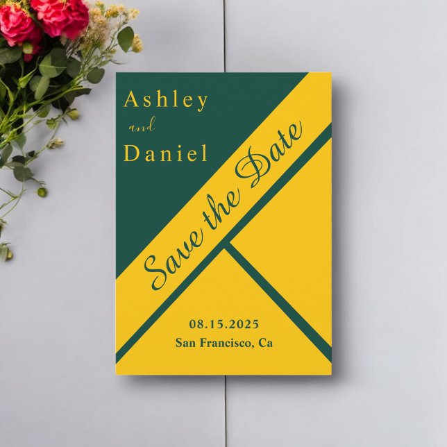 Reserva La Fecha Elegante Boda De Moda Verde De Lujo Y Dorado (Subido por el creador)