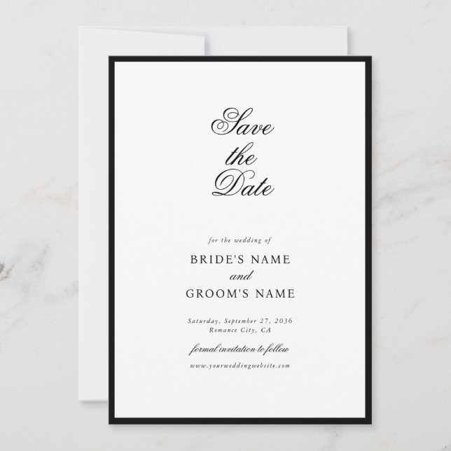 Reserva La Fecha Elegante Boda de Monograma Blanco Negro Minimalist (Anverso)