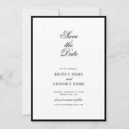 Reserva La Fecha Elegante Boda de Monograma Blanco Negro Minimalist