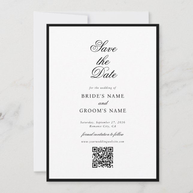 Reserva La Fecha Elegante Boda de Monograma Blanco Negro Minimalist (Anverso)