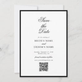 Reserva La Fecha Elegante Boda de Monograma Blanco Negro Minimalist