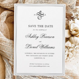Reserva La Fecha Elegante Boda de monograma clásico de escritura fo