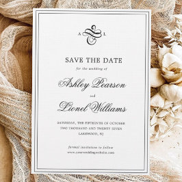 Reserva La Fecha Elegante Boda de monograma clásico de escritura fo