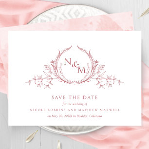 Reserva La Fecha Elegante Boda de Monograma de color rosa Rubor