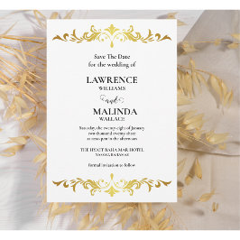 Reserva La Fecha Elegante Boda De Monograma De Guión Dorado Guardar