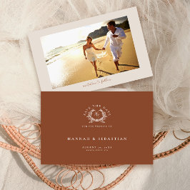 Reserva La Fecha Elegante Boda de Monograma de Terracota Escudo