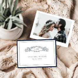 Reserva La Fecha Elegante boda de monograma escudo botánico de la M