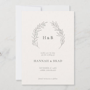 Reserva La Fecha Elegante Boda de Monograma Floral Escudo