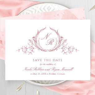 Reserva La Fecha Elegante Boda de Monograma Rosa Rubor, caligrafía