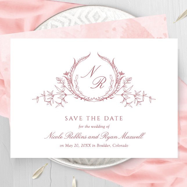 Reserva La Fecha Elegante Boda de Monograma Rosa Rubor, caligrafía (Subido por el creador)