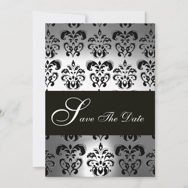 Reserva La Fecha ELEGANTE Boda DE MONOGRAMAS GRIS BLANCO NEGRO DE D (Anverso)