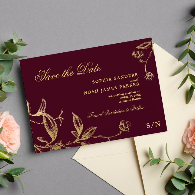 Reserva La Fecha Elegante boda de oro burdeos (Subido por el creador)