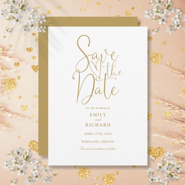 Reserva La Fecha Elegante Boda de oro de escritura moderna (Elegant Modern Script Gold Wedding Save The Date)