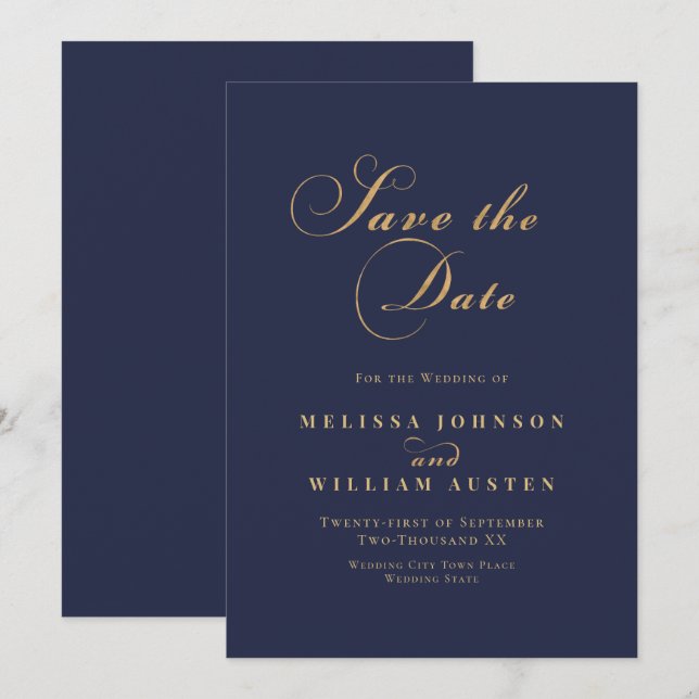 Reserva La Fecha Elegante Boda de Oro de la Marina (Anverso / Reverso)