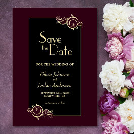 Reserva La Fecha Elegante Boda de oro negro de Borgoña